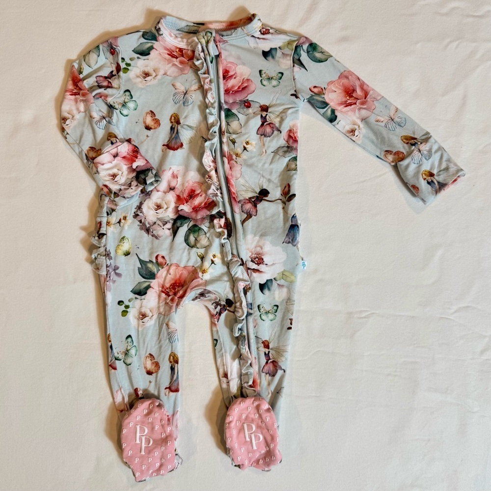 Posh Peanut Ruffled Zippered Footie Girls 0-3M Melinda Bamboo Fairies Sleeper